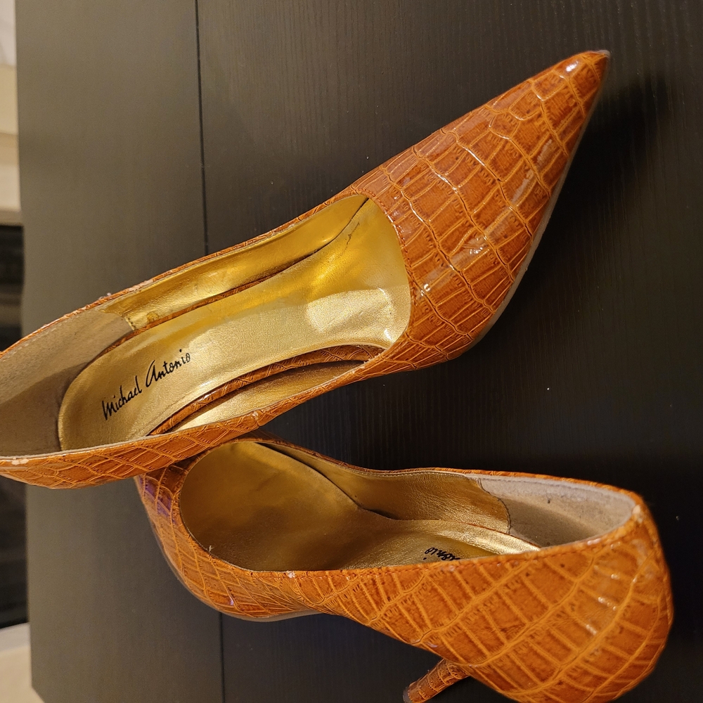 Michael Antonio Orange Heels with Textured Design